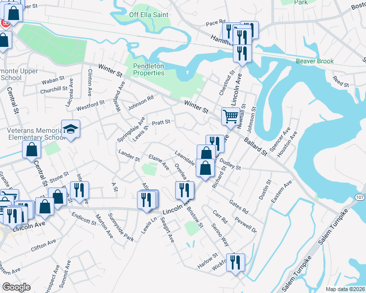 map of restaurants, bars, coffee shops, grocery stores, and more near 22 Ferncliff Avenue in Saugus
