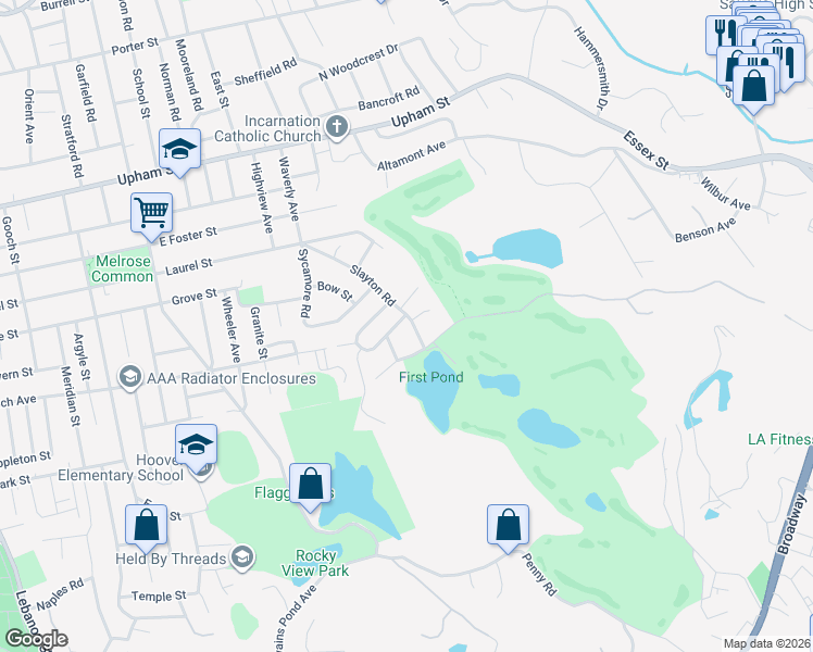 map of restaurants, bars, coffee shops, grocery stores, and more near 5 Angela Circle in Melrose