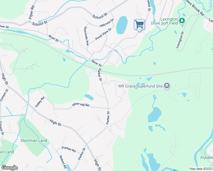 map of restaurants, bars, coffee shops, grocery stores, and more near 126 Parker Street in Acton