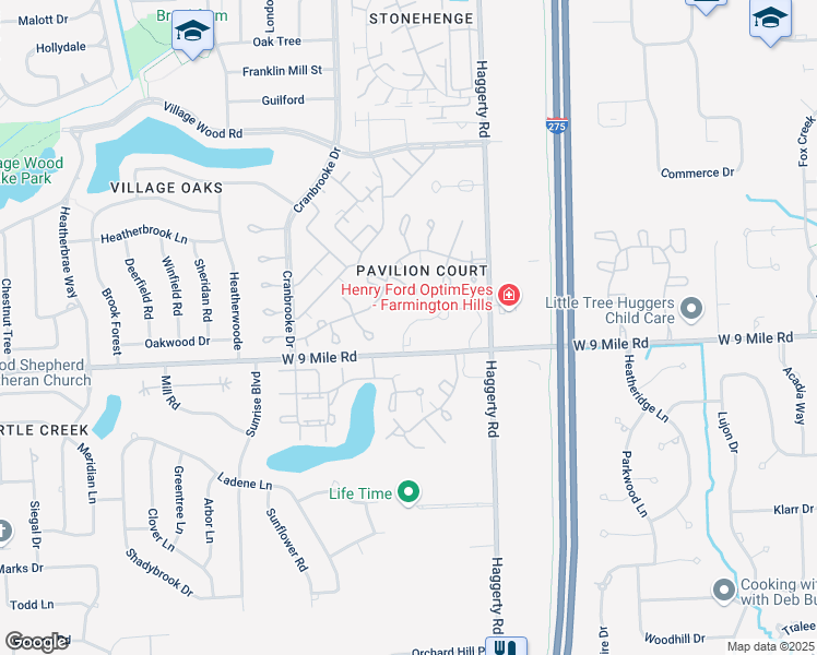 map of restaurants, bars, coffee shops, grocery stores, and more near 22515 Trillium Drive in Novi