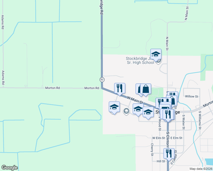 map of restaurants, bars, coffee shops, grocery stores, and more near 630 West Main Street in Stockbridge