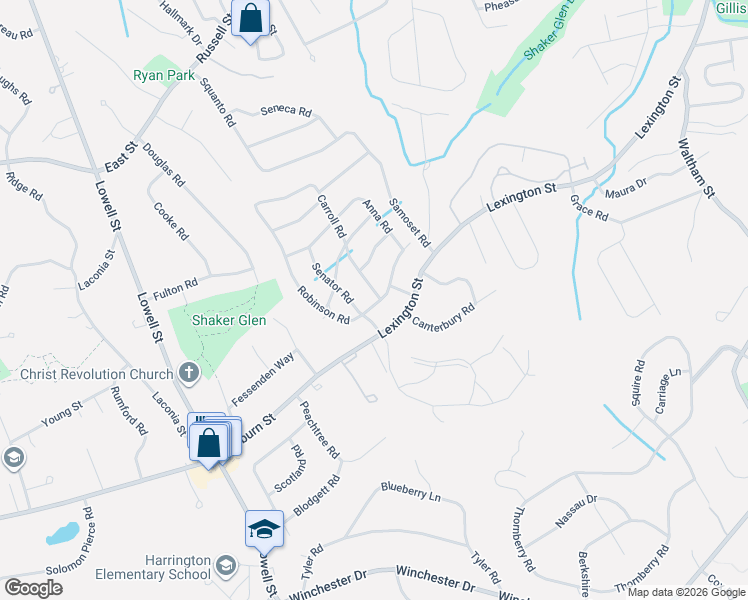 map of restaurants, bars, coffee shops, grocery stores, and more near 6 Carroll Road in Woburn