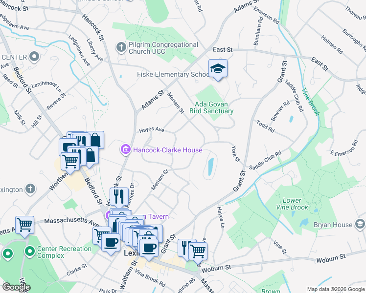 map of restaurants, bars, coffee shops, grocery stores, and more near 7 Castle Road in Lexington