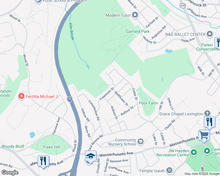 map of restaurants, bars, coffee shops, grocery stores, and more near 33 Freemont Street in Lexington