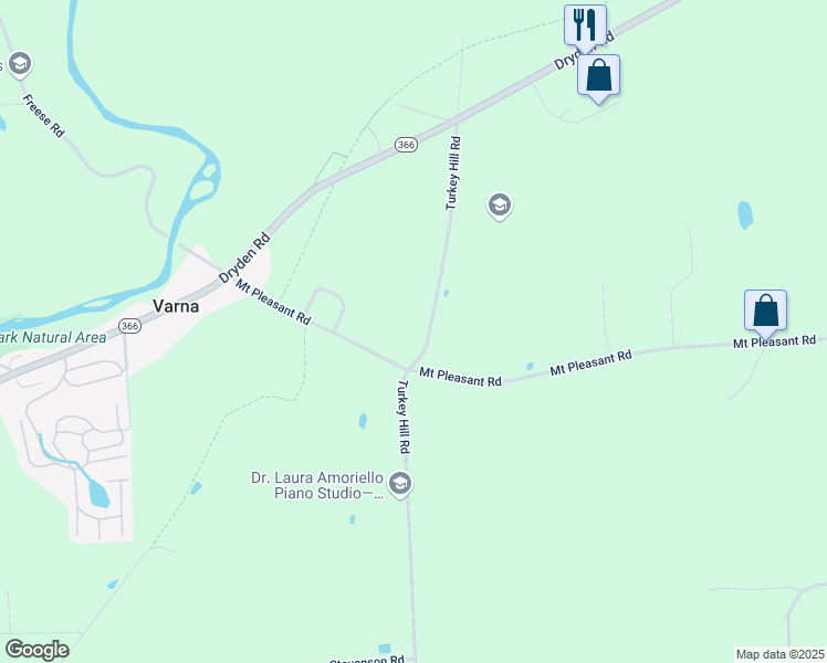 map of restaurants, bars, coffee shops, grocery stores, and more near 84 Turkey Hill Rd in Ithaca