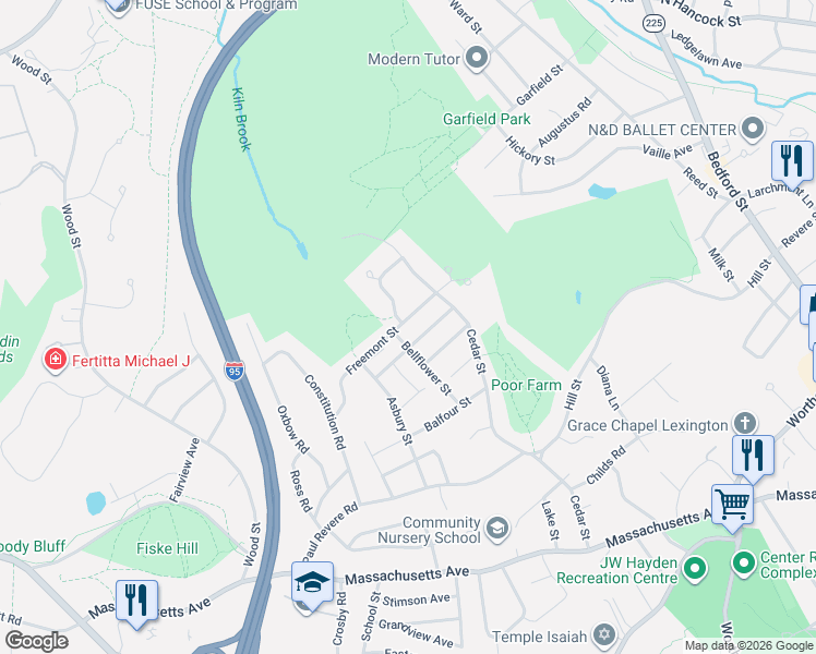 map of restaurants, bars, coffee shops, grocery stores, and more near 20 Freemont Street in Lexington
