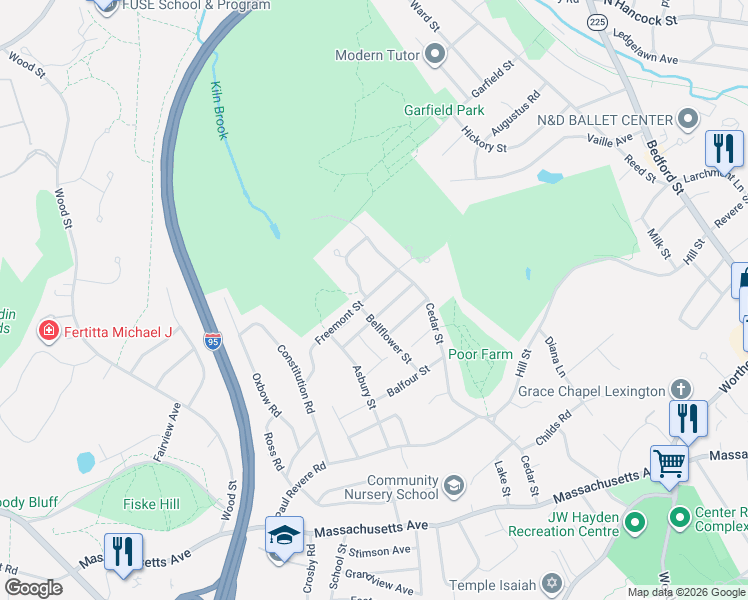 map of restaurants, bars, coffee shops, grocery stores, and more near 20 Freemont Street in Lexington