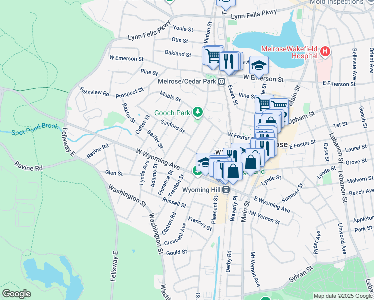 map of restaurants, bars, coffee shops, grocery stores, and more near 137 Florence Street in Melrose