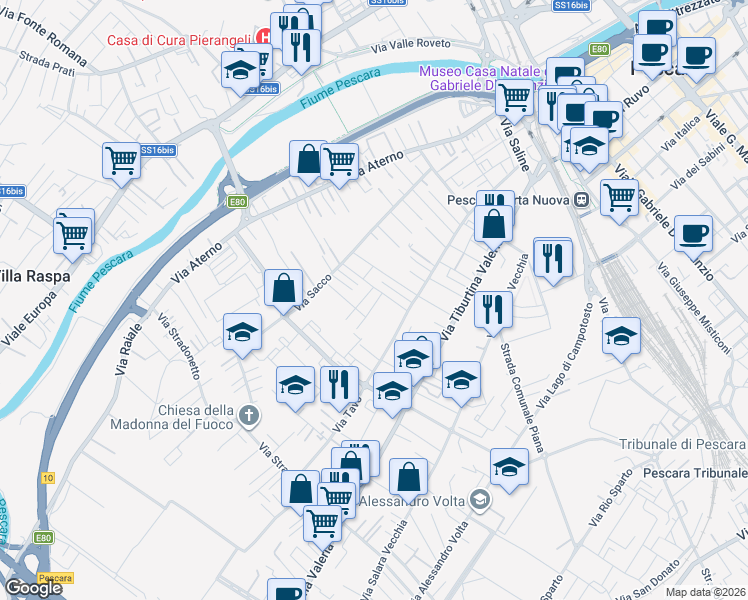 map of restaurants, bars, coffee shops, grocery stores, and more near 4 Via Orta in Pescara