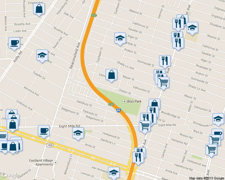 map of restaurants, bars, coffee shops, grocery stores, and more near 20030 Chalon St in St Clair Shores