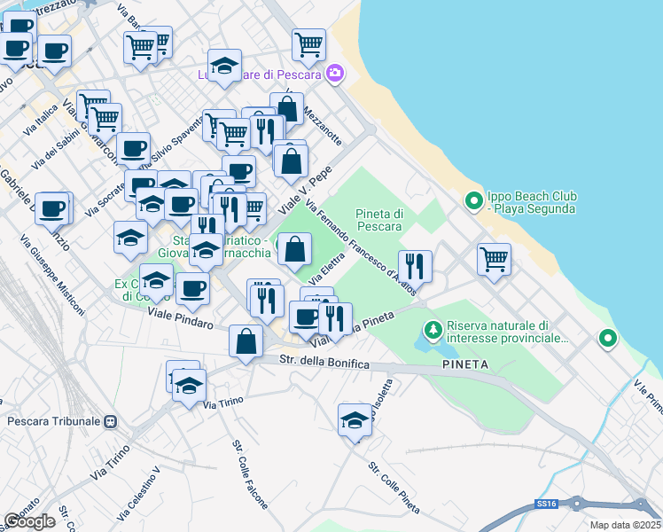 map of restaurants, bars, coffee shops, grocery stores, and more near 200 Via Fernando Francesco d'Avalos in Pescara