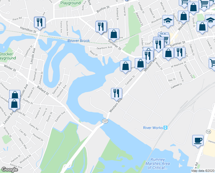 map of restaurants, bars, coffee shops, grocery stores, and more near 20 Heaths Court in Lynn