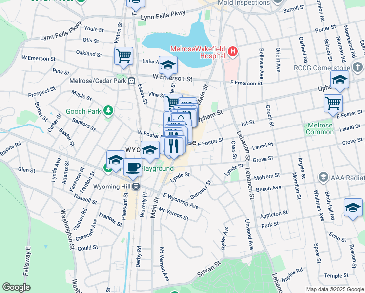 map of restaurants, bars, coffee shops, grocery stores, and more near in Melrose