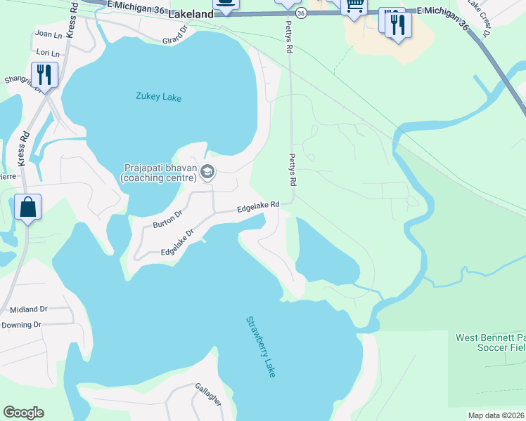 map of restaurants, bars, coffee shops, grocery stores, and more near 10112 Buhl Drive in Pinckney
