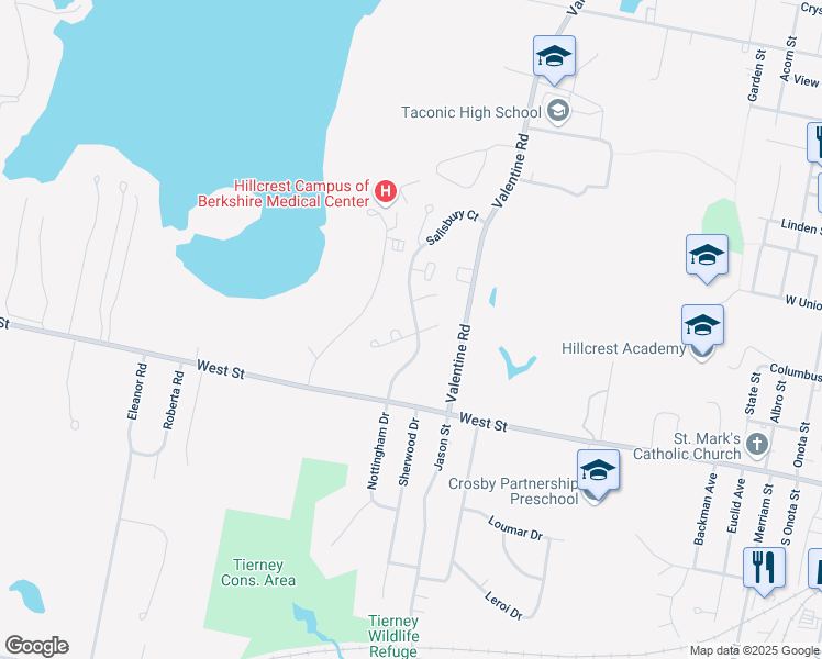 map of restaurants, bars, coffee shops, grocery stores, and more near 2-98 Breit Drive in Pittsfield