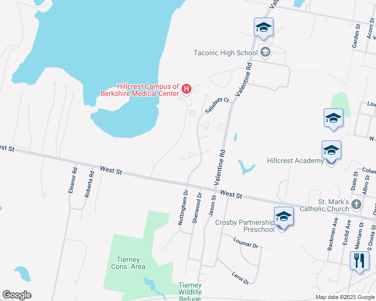map of restaurants, bars, coffee shops, grocery stores, and more near 16 Baver Drive in Pittsfield