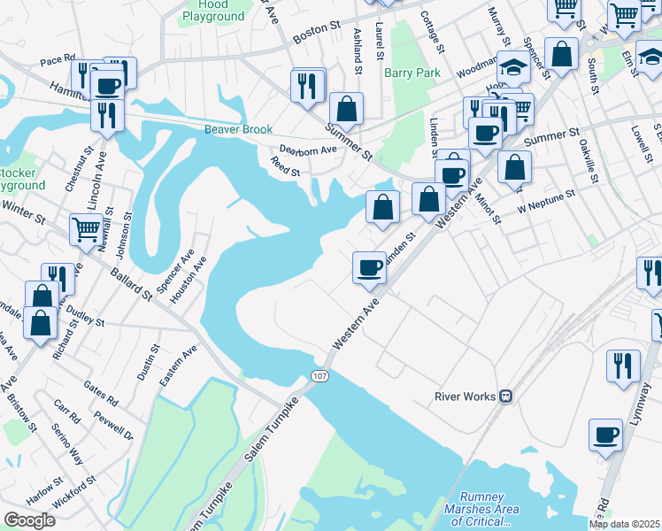 map of restaurants, bars, coffee shops, grocery stores, and more near 20 Heaths Court in Lynn