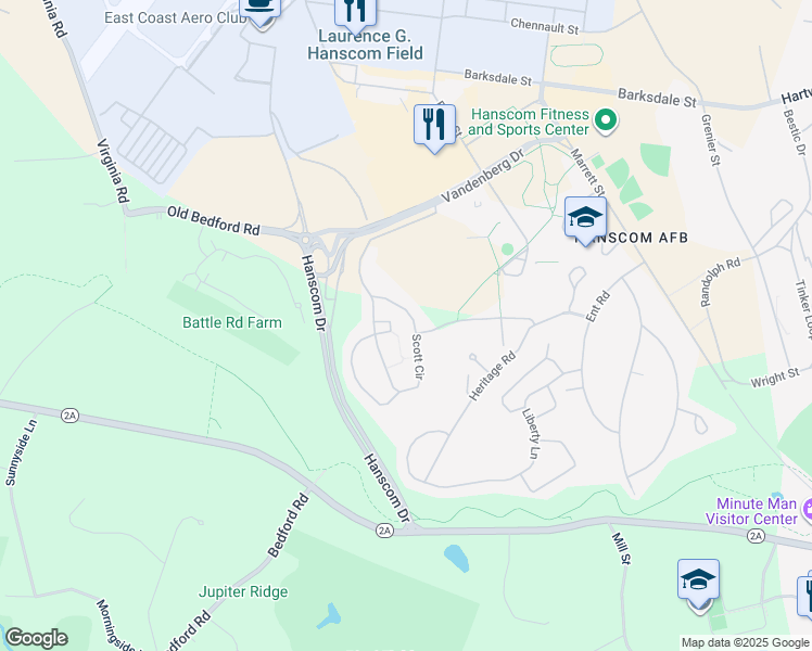 map of restaurants, bars, coffee shops, grocery stores, and more near 30 A Scott Circle in Lincoln