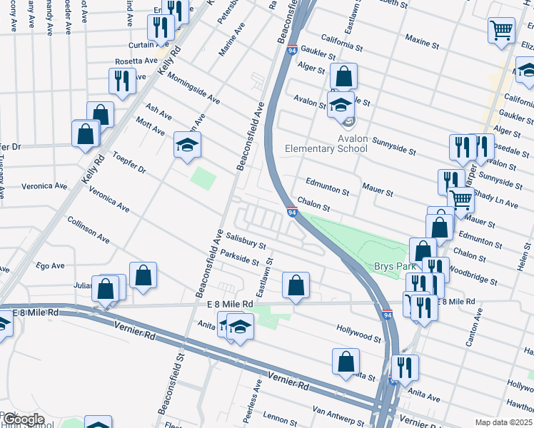 map of restaurants, bars, coffee shops, grocery stores, and more near 1254 Woodbridge Street in St. Clair Shores