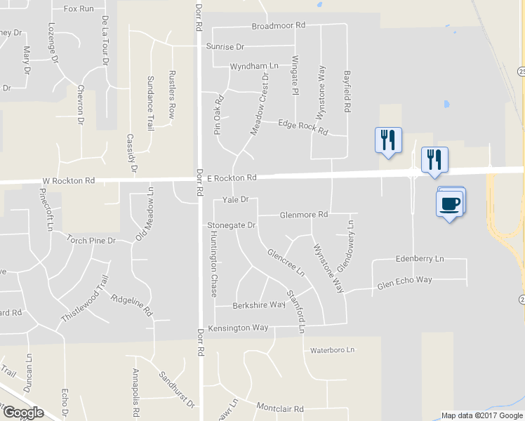 map of restaurants, bars, coffee shops, grocery stores, and more near 4195 Glenmore Road in Rockton