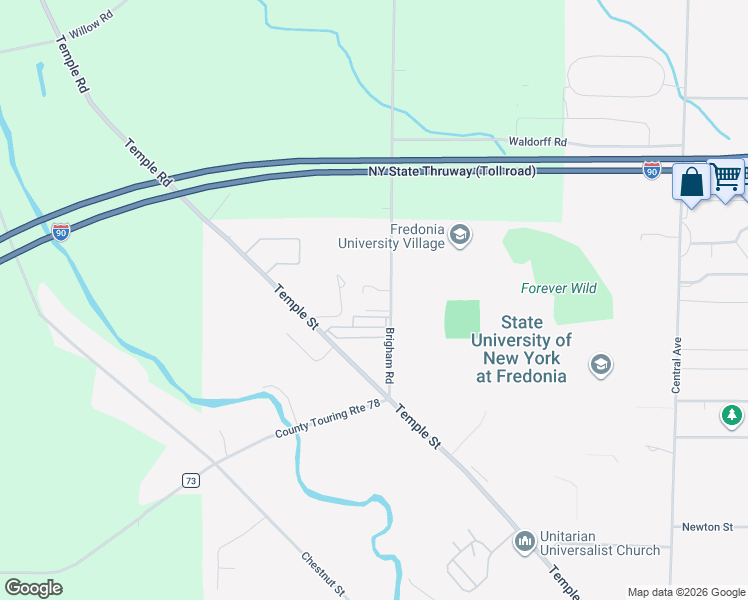 map of restaurants, bars, coffee shops, grocery stores, and more near 70 Brigham Road in Fredonia
