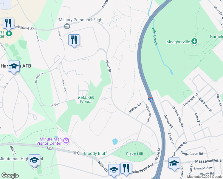 map of restaurants, bars, coffee shops, grocery stores, and more near Wood Street in Lexington