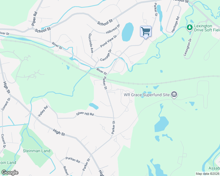 map of restaurants, bars, coffee shops, grocery stores, and more near 120 Parker Street in Acton