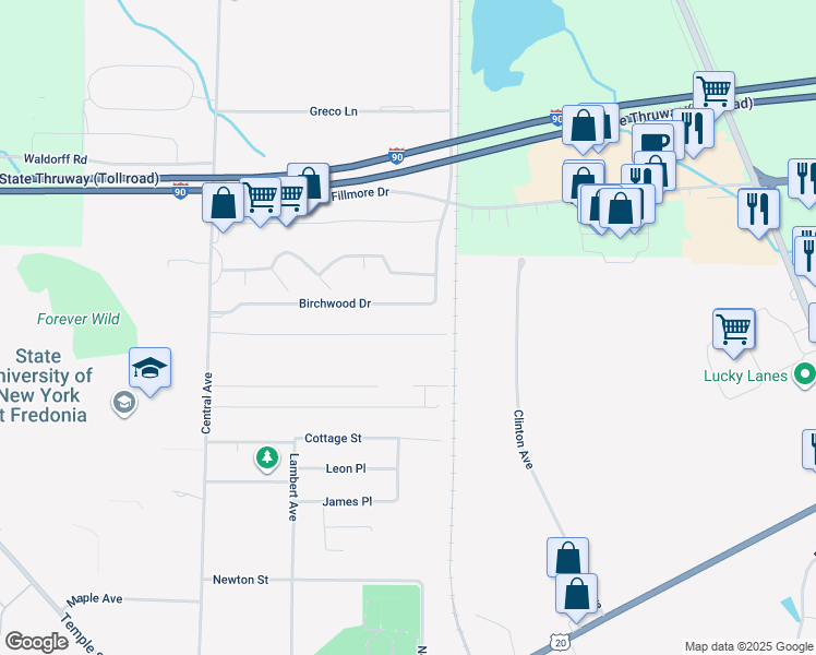 map of restaurants, bars, coffee shops, grocery stores, and more near 39 Carol Avenue in Fredonia