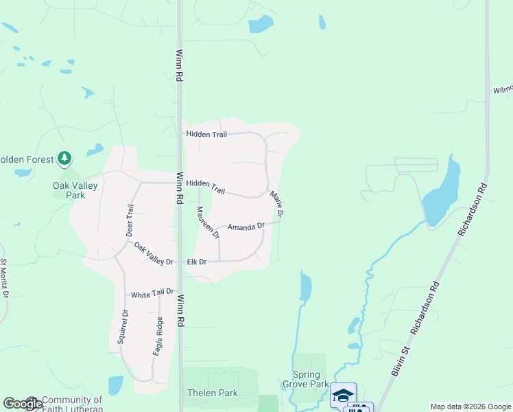 map of restaurants, bars, coffee shops, grocery stores, and more near 2320 Amanda Drive in Spring Grove