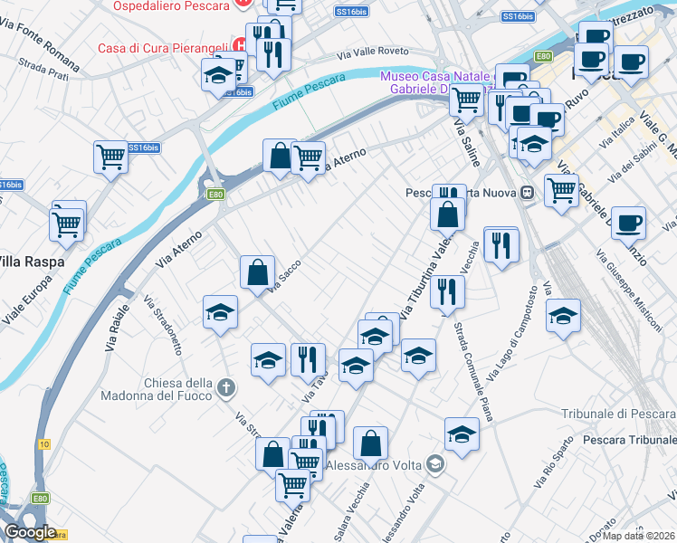 map of restaurants, bars, coffee shops, grocery stores, and more near 4 Via Orta in Pescara
