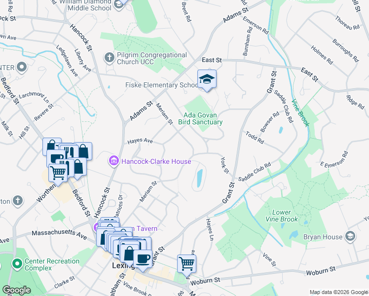 map of restaurants, bars, coffee shops, grocery stores, and more near 7 Castle Road in Lexington
