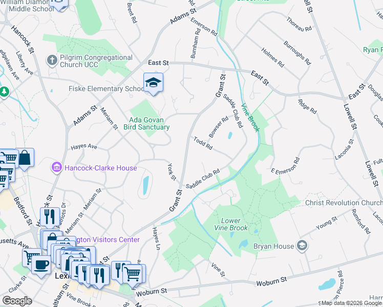 map of restaurants, bars, coffee shops, grocery stores, and more near 6 Oak Park Circle in Lexington