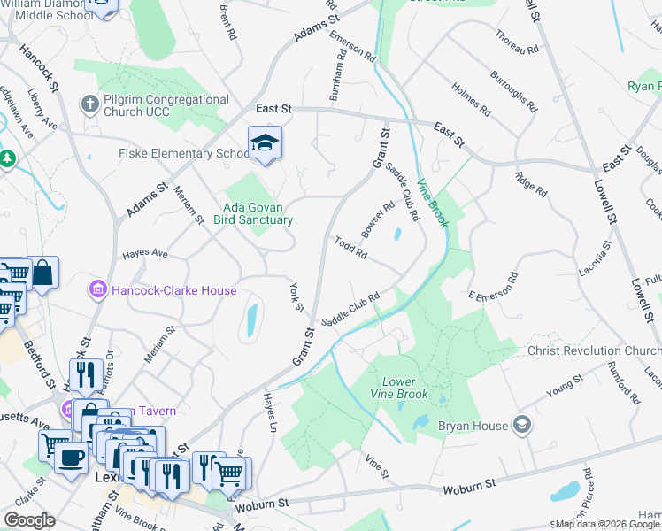 map of restaurants, bars, coffee shops, grocery stores, and more near 6 Oak Park Circle in Lexington