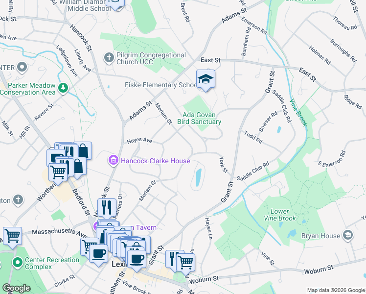 map of restaurants, bars, coffee shops, grocery stores, and more near 7 Castle Road in Lexington