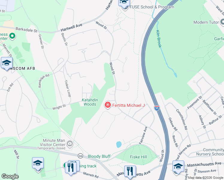 map of restaurants, bars, coffee shops, grocery stores, and more near 174 Wood Street in Lexington