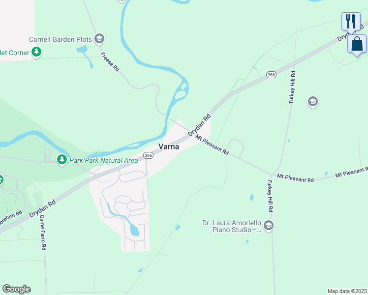 map of restaurants, bars, coffee shops, grocery stores, and more near 973 Dryden Rd in Ithaca