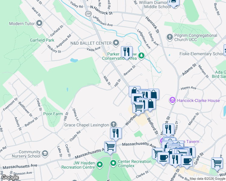 map of restaurants, bars, coffee shops, grocery stores, and more near 2 Shirley Street in Lexington