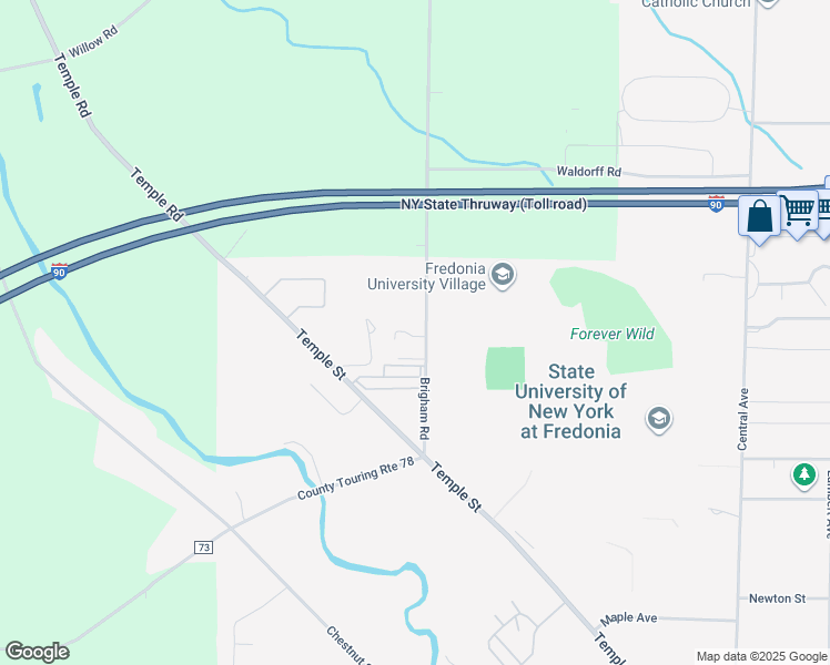 map of restaurants, bars, coffee shops, grocery stores, and more near 92 Brigham Road in Fredonia