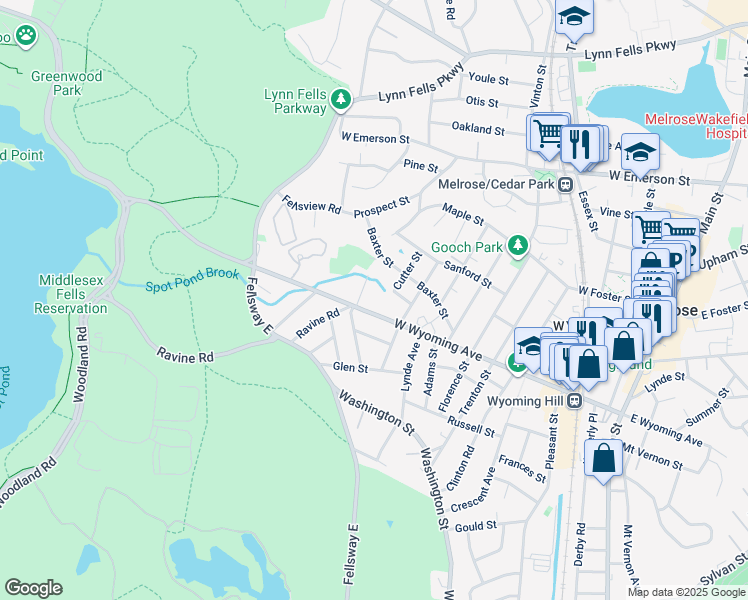 map of restaurants, bars, coffee shops, grocery stores, and more near 219 West Wyoming Avenue in Melrose