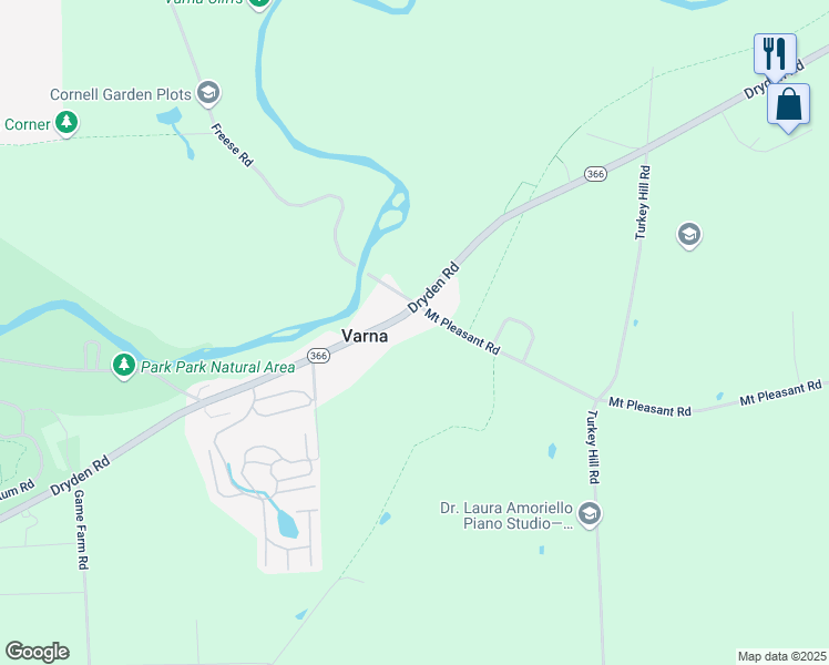 map of restaurants, bars, coffee shops, grocery stores, and more near 973 Dryden Road in Ithaca