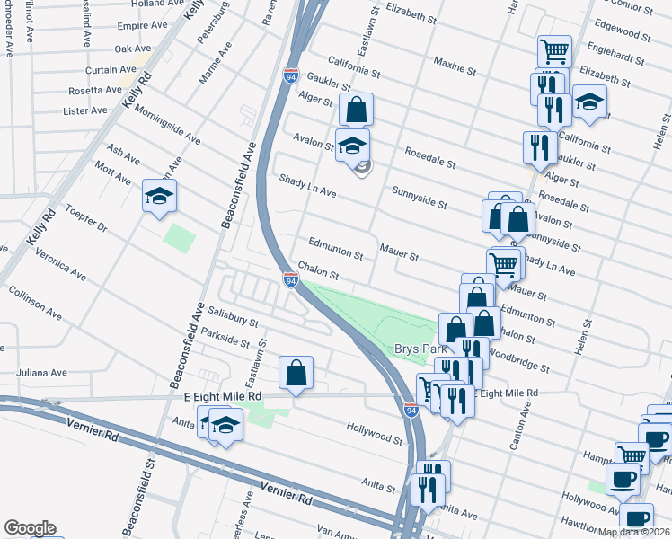 map of restaurants, bars, coffee shops, grocery stores, and more near 20030 Chalon Street in St. Clair Shores