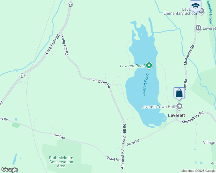 map of restaurants, bars, coffee shops, grocery stores, and more near 74 Long Hill Road in Leverett
