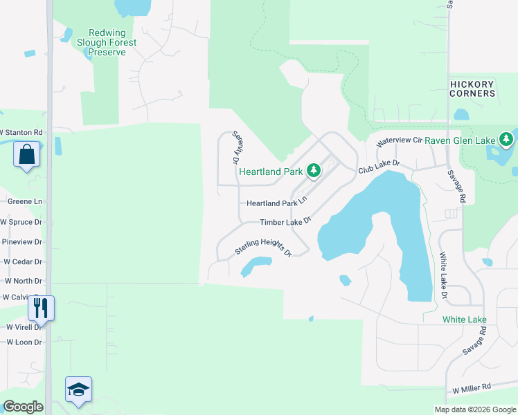map of restaurants, bars, coffee shops, grocery stores, and more near 836 Timber Lake Drive in Antioch