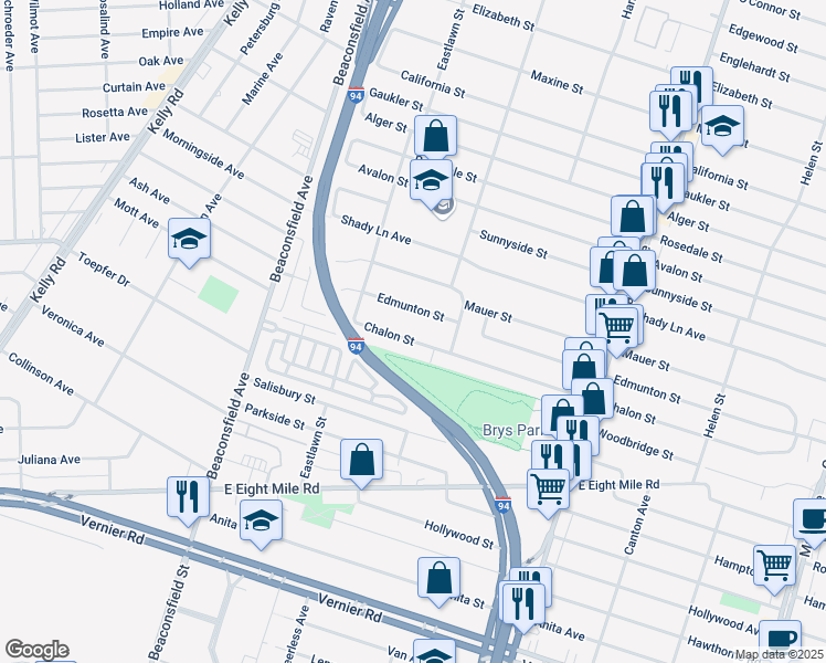 map of restaurants, bars, coffee shops, grocery stores, and more near 20030 Chalon Street in St. Clair Shores