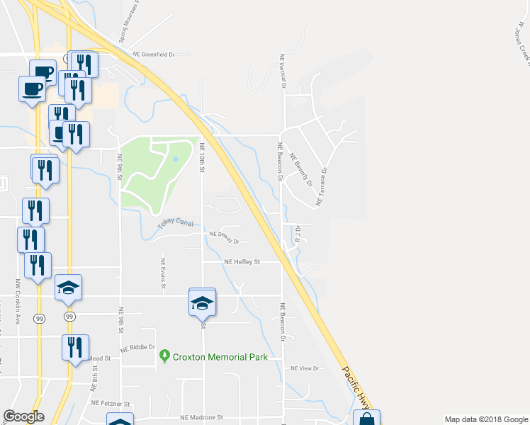 map of restaurants, bars, coffee shops, grocery stores, and more near 1348 Northeast Beavilla View in Grants Pass