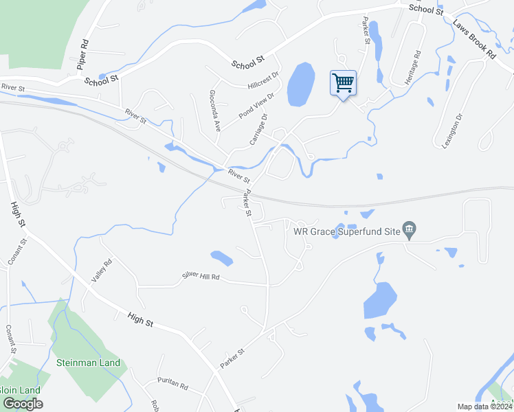map of restaurants, bars, coffee shops, grocery stores, and more near 126 Parker Street in Acton