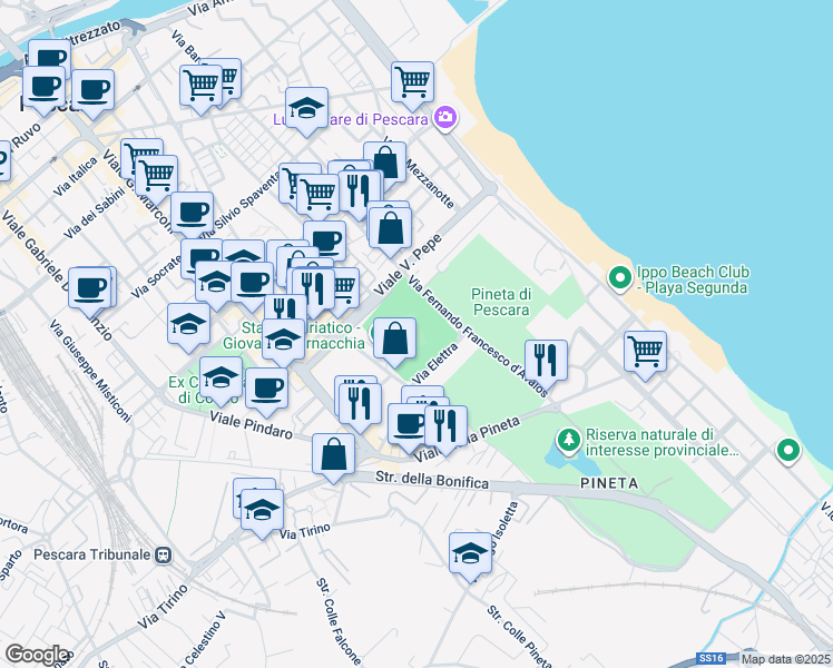 map of restaurants, bars, coffee shops, grocery stores, and more near 200 Via Fernando Francesco d'Avalos in Pescara