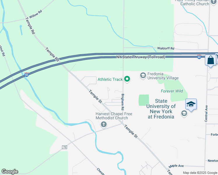 map of restaurants, bars, coffee shops, grocery stores, and more near 441 Temple Street in Fredonia
