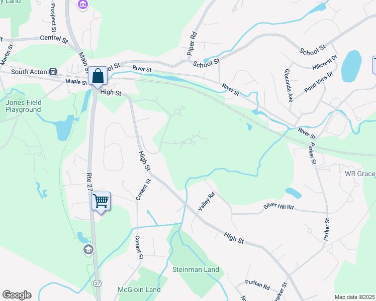 map of restaurants, bars, coffee shops, grocery stores, and more near 40 Brewster Lane in Acton