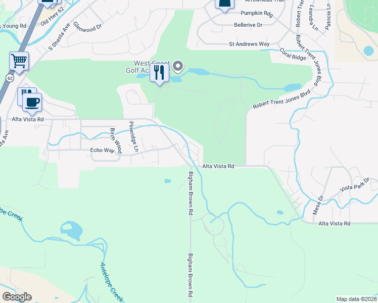 map of restaurants, bars, coffee shops, grocery stores, and more near 775 Alta Vista Road in Eagle Point
